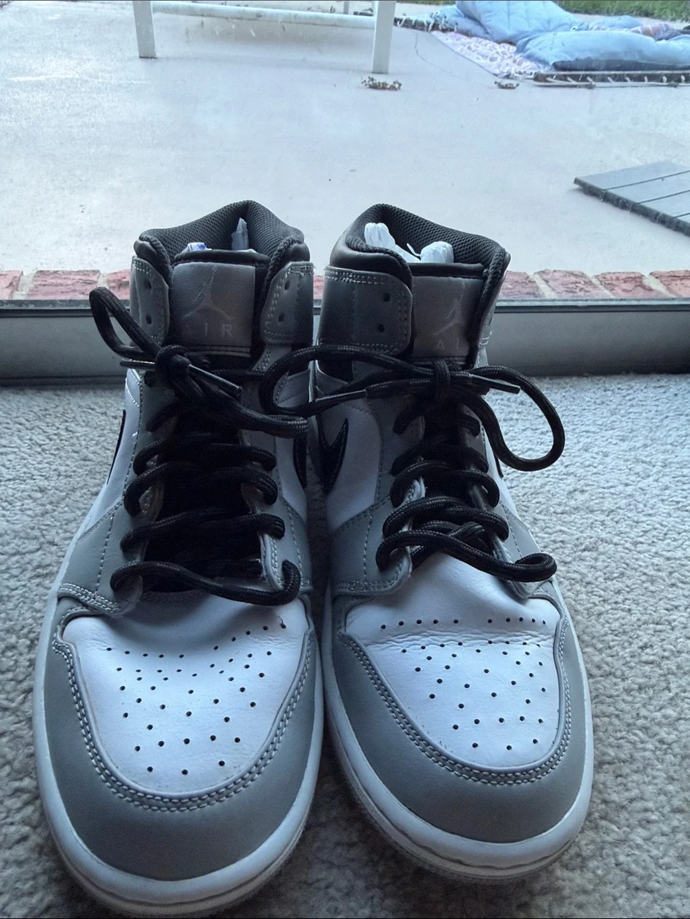 Jordan Men's Mid-Top Sneakers — White, Gray & Black - Size 8.